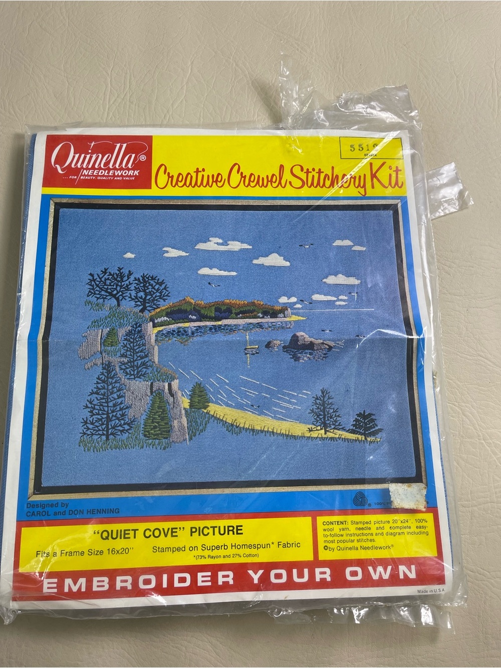 Creative Crewel Stitchery Kit - Quiet Cove - Blue open package